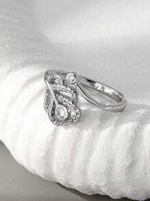 1 Pc Silver Color Crystal Leaf Ring For Women Branches Rings Jewelry Women Statement Ring , Adjustable Size Finger Ring