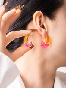 1 Pair Acrylic Gradient Candy Color Jelly Earrings, Resin Aurora Dopamine Drop Earrings For Women, Suitable For Party And Vacation, Exaggerated Jewelry, Great Gift For Mother
