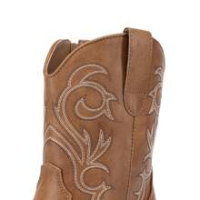 Women's Embroidered Cowboy Cowgirl Western Boots Stitched Ankle Boots With Square Toe, Chunky Heel, And Zipper Closure, Fashionable Short Booties - 摩卡棕 - 查看 7