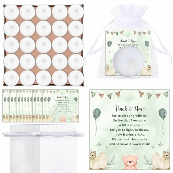 YESTARY YESTARY 50 Sets Round Candle Favors, Mini Candles Guest Favors, Includes Thank You Cards And Gift Bags, Suitable For Babyshowers Gender Reveal Guest Favors, Ideal As Candlelight Ceremony Party Decoration