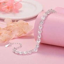 New 925 Sterling Silver Exquisite Lathe Engraved Pattern Chain Bracelet Jewelry Women Fashion Party Wedding Gifts - Silver - View 3