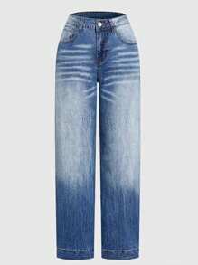 Vaqueros casuales de cintura alta y pierna ancha en estilo retro para mujeres