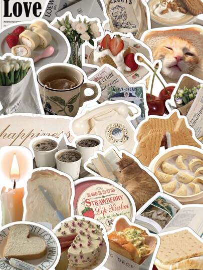 YWWBLD 50张浅棕色韩国日常复古贴纸滑板吉他行李箱冰箱房间装饰DIY创意贴纸