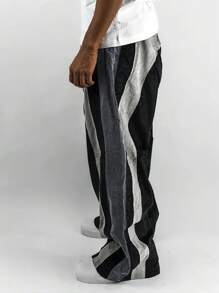 Pantalones anchos de estilo callejero estadounidense de moda vintage con parches para hombres, pantalones casuales de ajuste holgado con cordón para baile de jazz al aire libre, pantalones cargo para hombres - Multicolor - Ver 8