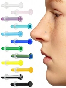 1 pieza Aro de nariz de vidrio de color transparente Retén de aro recto para perforación corporal Joyería