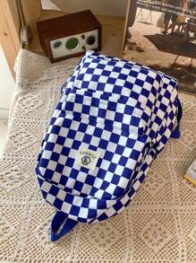 1pc Plaid Large Capacity Checkered Backpack With Laptop Compartment, Multi-Functional Versatile Backpack, Nylon Material, Lightweight, Zipper Design, Casual Travel Backpack, Suitable For Graduates, Teenagers And Young Girls For Outdoor, Travel, School And College Use