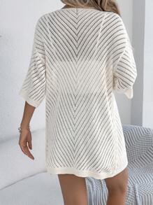 Luźny dzianinowy kardigan z krótkim rękawem, wiosna/lato - Morela - Zobacz 3