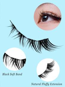 Asiteo Manga Lashes, 5pairs Natural Transparent Plastic Band Pointed Cat Eye False Eyelashes - Black - View 7