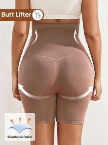 Pantalones cortos ajustados de cintura alta elástica para maternidad - Caqui - Ver 2