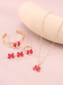 5 件套女孩蝴蝶首饰套装包括项链、手链、戒指、耳环 - 蝴蝶 - 查看 5