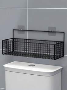 1/2pcs Wall-Mounted Bathroom Storage Rack, No-Hole Bathroom Shelf, Shower Caddy Organizer With Hooks, For Vanity Wall Mount Storage, Bathroom Decor & Accessories, Practical Shelf