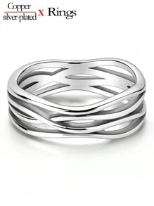 1pc Hypoallergenic Silver-Plated Elegant Multilayer Braided Rock & Roll Couple Rings, Suitable For Performance, Party & Banquet Wear