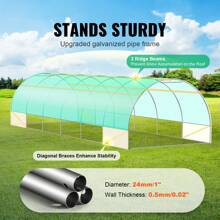 Walk-In Tunnel Greenhouse, 29.5x9.8x6.6 Ft Or 29.2x9.7x6.5 Ft Or 27.4x9.5x7.4 Ft Or 14.6x6.4x6.3 Ft Or 9.6x6.4x6.2 Ft Or 19.4x9.7x6.5 Ft Or 11.3x6.4x6.3 Ft Hoop House With Galvanized Steel Frame, PE Cover, Zipper Door, 12 Windows For Outdoor Use - 29.2x9.7x6.5 ft, Green PE Cover, Roll-up Zipper Door and 12 Windows - 查看 2