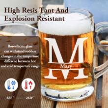 1 件，个性化 A-Z 字母名称定制爱心手柄啤酒杯，13.3 盎司带手柄玻璃啤酒杯，带字母名称的定制玻璃器皿，派对定制礼品，飞镖游戏趣味个性化饮具啤酒杯、威士忌杯、葡萄酒杯、多功能、装饰性、可重复使用、精致、时尚、高品质、色彩鲜艳、现代、定制、个性化、独特、定制啤酒杯和啤酒瓶 - 彩色 - 查看 5
