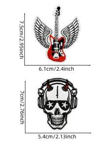 Set de 2/6 piezas de parches bordados de calavera y guitarra rock de estilo punk para música callejera, para planchar o coser en ropa, accesorios, mochilas, vaqueros, chaquetas, camisetas, gorras, vestidos, etc.