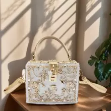 Women Evening Clutch Acrylic Square Box Bag With Rhinestones Shoulder Bag Crossbody Bag Handbag - White - View 1
