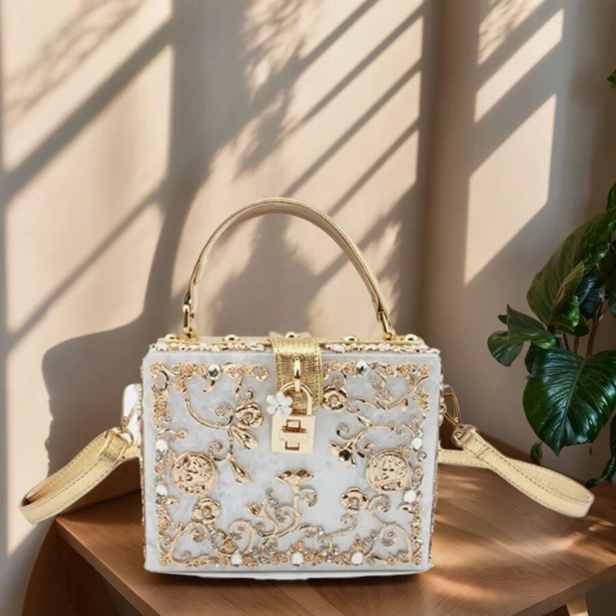 Women Evening Clutch Acrylic Square Box Bag With Rhinestones Shoulder Bag Crossbody Bag Handbag - White - View 1