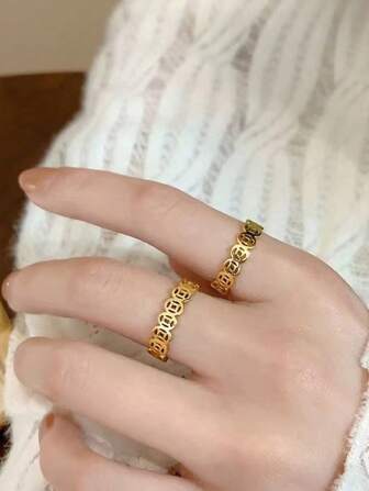 1pc Copper Coin Ring, Couples Matching Stainless Steel Non-Fading Wealth Copper Coin Ring, Suitable For Daily Wear And Couple Outfits