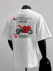 Kaos Lengan Pendek Pria Model Baru, Model Balap Kasual, dengan Cetakan Huruf Personalisasi, Dipadukan dengan Celana Kasual, Cocok untuk Perjalanan/Liburan/Berkemah di Luar Ruangan/Olahraga, Balap Internasional - Putih - View 2
