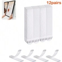 12 对（24 条）双面粘性挂画套件，大号挂画条，重型，墙壁挂画架，无钉挂画钩，可拆卸，无损 - 彩色 - 查看 1