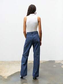Damen Gerade Jeans aus gewaschener Denim mit Perlen, ideal für Bürooutfits von Frauen - Blau - Übersicht 4