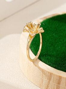1pc Elegant Flower Design Ring, Simple Fashion Versatile Daily Wear High-End Accessories - Gold - View 6