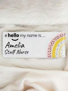 1pc Acrylic "Hello My Name Is" Customized Nameplate Badge, Rainbow Name Design, For Students, Nurses, Doctors, Midwives, Hospital Staff, Daycare, Kindergarten - High Definition Print, Magnetic Badge, Graduation Gift