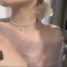 1 件时尚女士珍珠项链，精致颈链设计，质感高级，短锁骨链 - 白色 - 查看 4