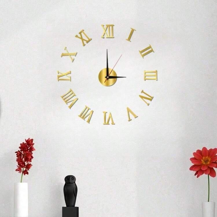 Reloj de pared grande de 16"/36"/47" de diseño moderno, reloj de cuarzo 3D/2D DIY, reloj de moda, pegatina de espejo acrílico, decoración del hogar para la sala de estar, oficina, regalo para cumpleaños, graduación, dormitorio, dormitorio, vuelta al colegio, decoración escolar, suministros de estudio - Dorado - Añade 7
