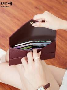 CHARM INFINITE Portefeuille femme anti-vol RFID  doux de type enveloppe style minimaliste slim, porte-monnaie porte-cartes, portefeuille long