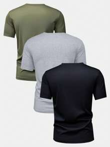3 Pieces Set Men's Regular Fit Casual Graphic & Letter Print Short Sleeve T-Shirts, Fashionable Summer Tee Outdoor Wear, Ideal Gift For Husband, Boyfriend - Multicolor - View 2
