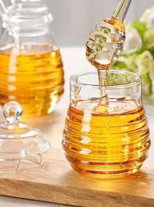 1pc Transparent Glass Honey Jar With Lid And Mixing Stick, Creative Glass Storage Pot - Clear - View 6