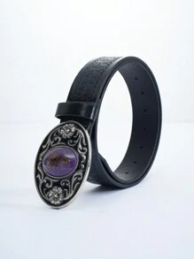 Glow-In-The-Dark Scorpion Buckle Belt With Vintage Western Cowboy Style - Mauve Purple - View 3