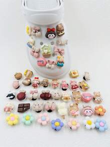 30pcs Resin Cartoon Light Brown Bear & Flower Random Pattern Charms/Accessories (Random Pattern, 7 Hole Buckle)