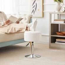 Taburete otomano ajustable de color blanco, silla de tocador, silla para el tocador para el cuarto de maquillaje, silla de tocador con almacenamiento, taburetes de maquillaje con almacenamiento, silla giratoria de maquillaje para el baño de piel sintética - Blanco - Ver 7