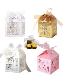 20pcs Laser Cut Gift Boxes, Suitable For Baby Shower Parties, Weddings, Small Gift Bag Decoration, Gift Boxes - Multicolor - View 2