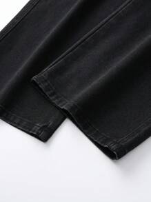 High-End Simple Versatile Straight Washed Jeans, With Drawstring Elastic Waist, Casual Pants For All Seasons - Black - View 9