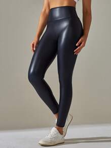 Women's High Waist PU Pant Hip Lifting Sexy Tight Shiny  Yoga Pants