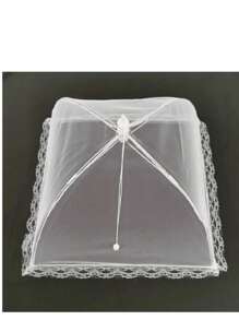 1 pieza Cubierta de comida con borde de encaje blanco, apta para picnic, uso doméstico, carpa de malla blanca para comida, cubierta de tazón plegable, para picnic, barbacoa, cocina, fiesta, mantel cubierta de polvo para camping