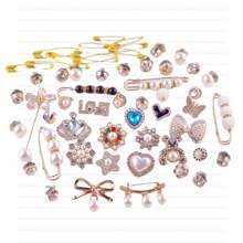 Charms For Socks Pin Brooch,55pcs Junk Sock Charms Pins Gold Bling Sock Jewelry Charms,Brooch Pins For Socks,Pearl Rhinestone Brooch Pins Costom Shoe Sock Charms Kit Bulk For Hat Clothes Brooches, Gold Brooches For Women,Junk Socks Charms