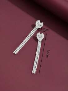 1 对优雅别致的新款水钻心形设计吊坠耳环，适合女士日常休闲、节日派对、生日、夜总会、时装秀穿着 - 銀色 - 查看 5