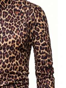 Men's Leopard Print Button-Down Shirt, Casual Fitted Collar Long Sleeve Shirt, Outdoor Leisure Wear, All Season, For Fall