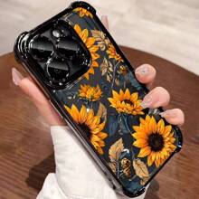 A Stylish Phone Case Does Not Include A Lanyard Or Stand. One Unit Of Thick, Shockproof, Clear TPU Protective Case With Air Cushions On All Four Corners, Featuring An Electroplated Sunflower Design, Compatible With /16promax/16pro/16/13promax/12promax11,15PROMAX,14PROMAX/,SAM//Note13pro/S23 Ultra/S24 Ultra/S25/A56. - 黑色 - 查看 5