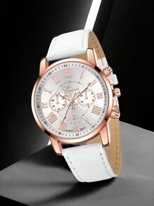 JasonRolls 3 Pièce/Set, Montre pour Femme, Élégant Ensemble de Montre à Quartz - Chiffres Romains à la Mode, Bracelet en PU, Boîtier en Alliage de Zinc - Cadeau Parfait pour Elle
