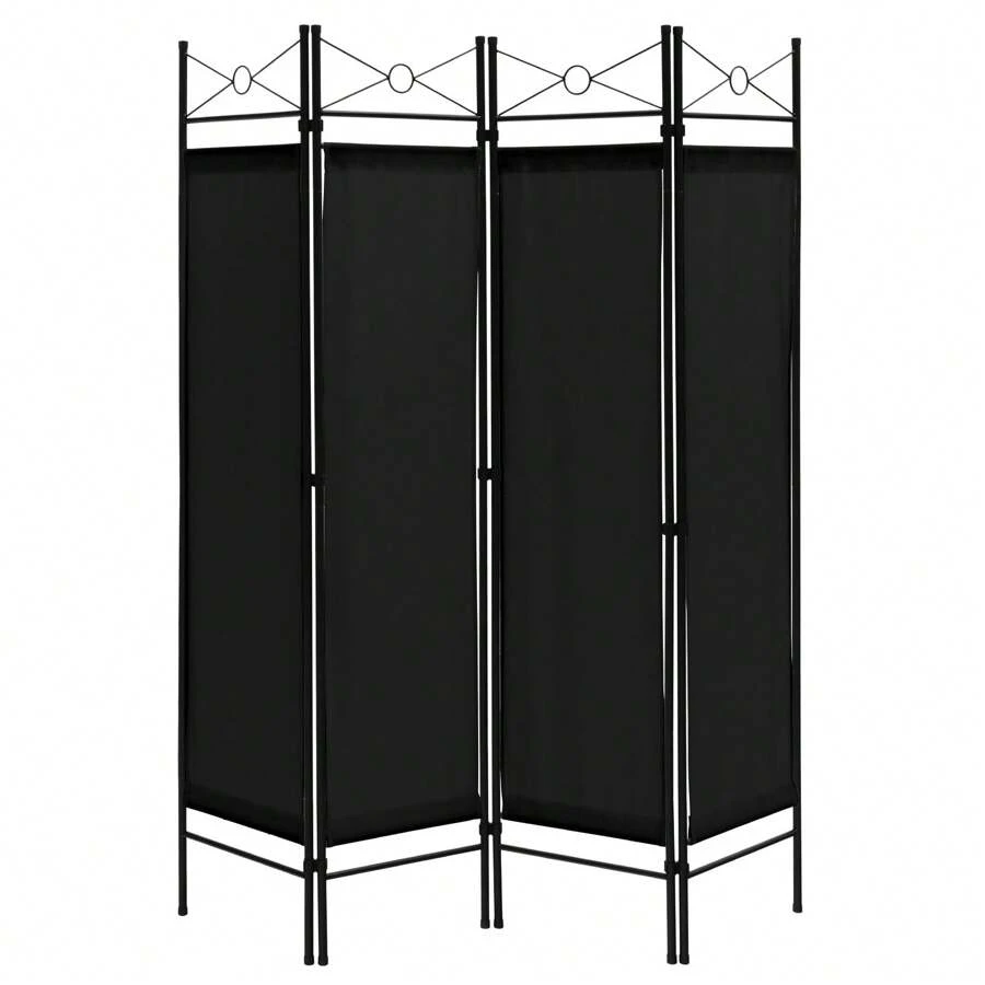 4-Panel Room Divider Folding Privacy Screen With Polyester Cloth 182CM Privacy Divider For Bedroom Living Room Study - 黑色 - 查看 1