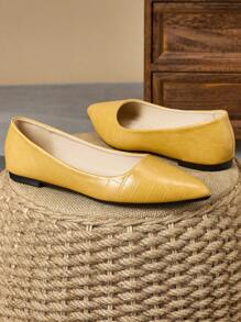 MonaNise 女士百搭平底鞋,蛇皮图案黑色、红色外层、粉色石头纹理尖头、黄色、灰色旅行、栗色秋季、橄榄绿色休闲、海军蓝、棕色纯色一脚蹬 - 黃色 - 查看 3