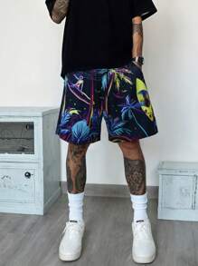 Men's Summer Sports Shorts, Gradient Palm Tree Print Decor, Suitable For Beach, Sports, And Vacation