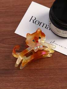 1pc Cute Cat Acrylic Rhinestone Decor Hair Claw Clip, Sweet Hair Claw Bangs Hair Accessories,Claw Clips,Hair Jaw Clip,Hair Clutch