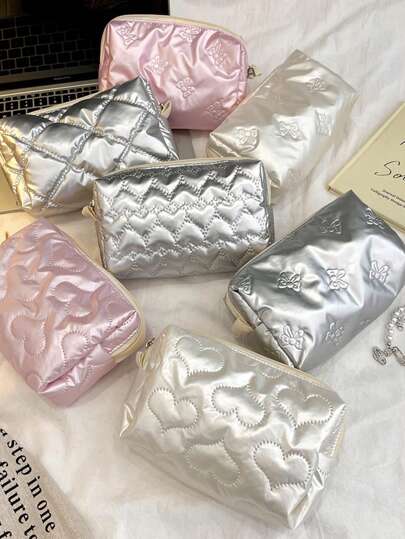 Heart & Diamond Pattern Toiletry Makeup Bag, Large Capacity Stationery Pouch, Unisex Travel Organizer Cosmetic Bag