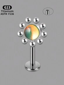 1PC Shiny G23 Titanium Sun Flower Labret Lip Ring Nine Steel Ball Embrace Opal&Crystal Lobe Piercing Earring Gradient Flash Film Internal Thread Helix Tragus Cartilage Stud - 1 Piece Of Titanium Flower Lip Stud - View 9
